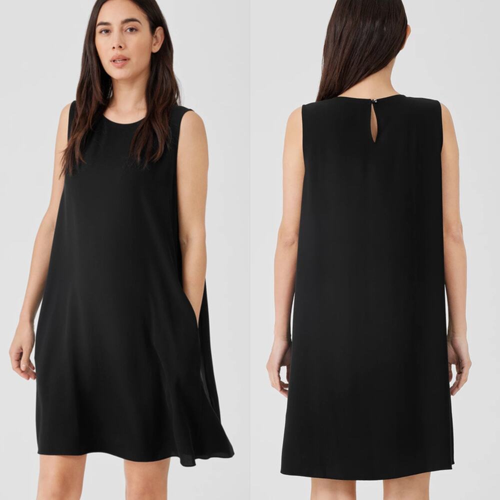 Eileen Fisher Black Sleeveless Shift Mini Dress